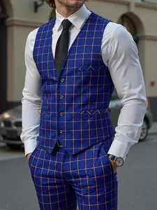 Men's Vest and Pants Set, Elegant Plaid Design, Perfect for Formal Weddings Parties Stage Performances, Fashionable Casual Wear, Custom Fit