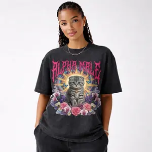 Alpha Male Wash Shirt, Retro Gothic Cat Wash Shirt, Vintage Acid Wash Funny Shirt, Gift for Cat Lovers