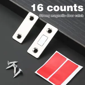 16 Counts Cupboard Magnetic Catch without Punching, 3-Step Stick-On Install - No Tools Needed