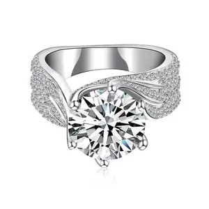 #36 925 Sterling Silver 3CT Round Solitaire Cubic Zirconia Engagement Ring Halo Promise Ring