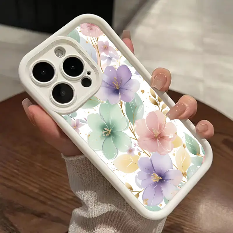 Elegant Floral Design Pattern TPU Phone Case for iPhone 16 15 14 Pro Max 13 12 11 XR XS Plus Shockproof Full Camera Protective Durable slim Silicone Cover
