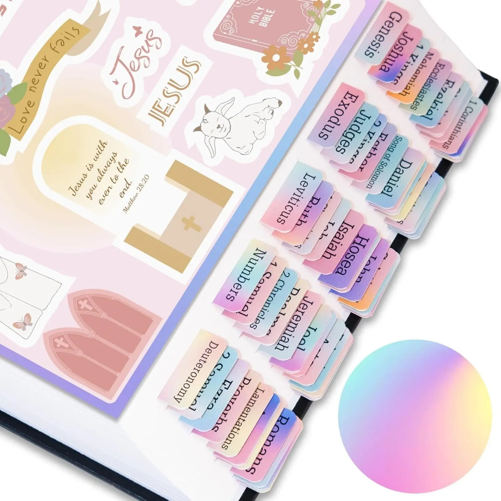 Bible Tabs with Unique Stickers, Bible Tabs for Women, Laminated Bible Tabs, Christian Gifts, Large Print Bible Tabs for Easy Navigation, Bible Book Index Tabs Labels, Bible Study Supplies