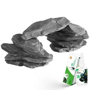 Natural Slate Stone Rocks with Special Liquid Glue, Mix of Rocks 3-6 inches and 1 Piece 8-10 inches, PH Neutral Stone for Aquascaping Aquariums, Paludariums, Reptile Enclosures (4.1 - 4.6 lbs)