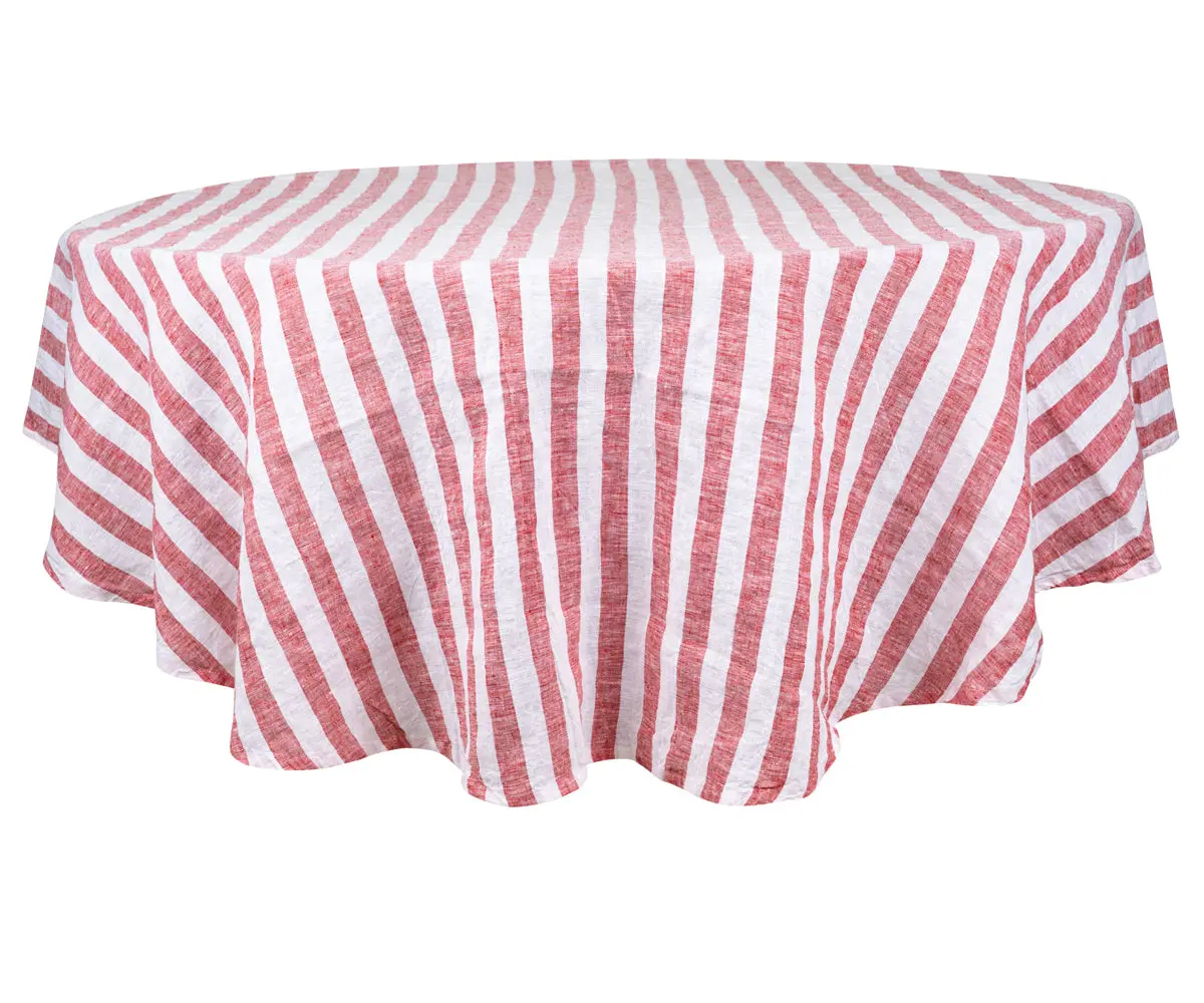 Farmhouse Stripe Linen Round Tablecloth