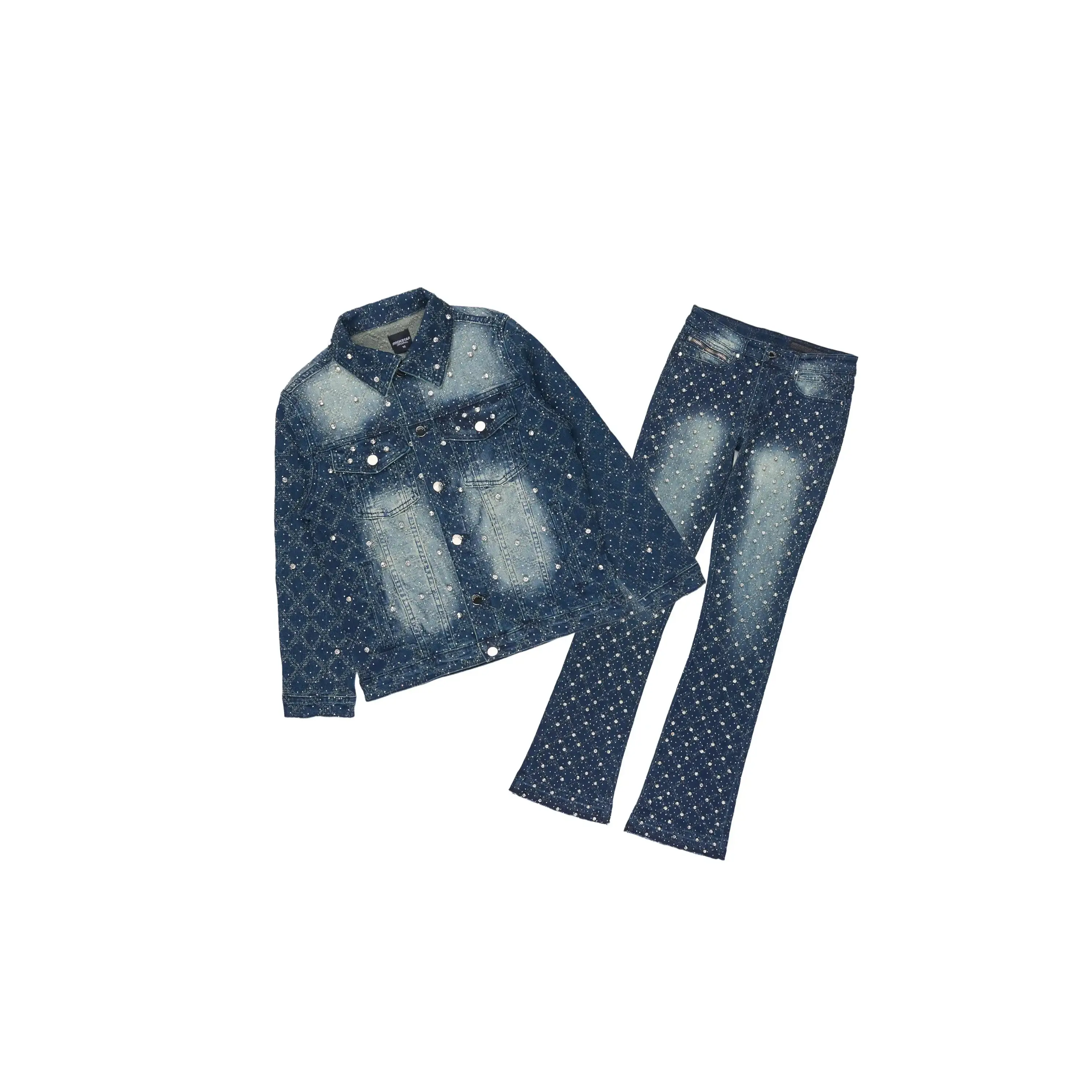 Girls Sareka Dark Wash Rhinestone Denim Jacket/Jean Set
