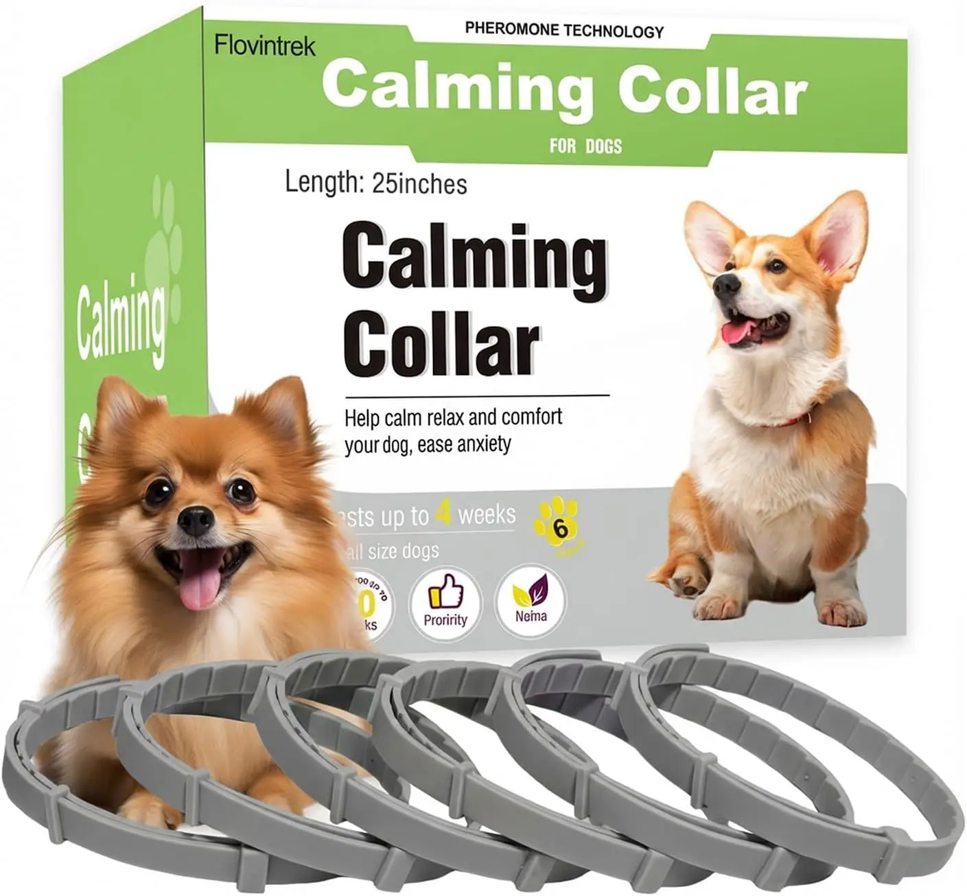 6 Pack Dog Calming Collar - 60 Day Anxiety Relief Pheromone Collar for Dogs, Adjustable Stress Relief Soothing Collar for Calming Comfort