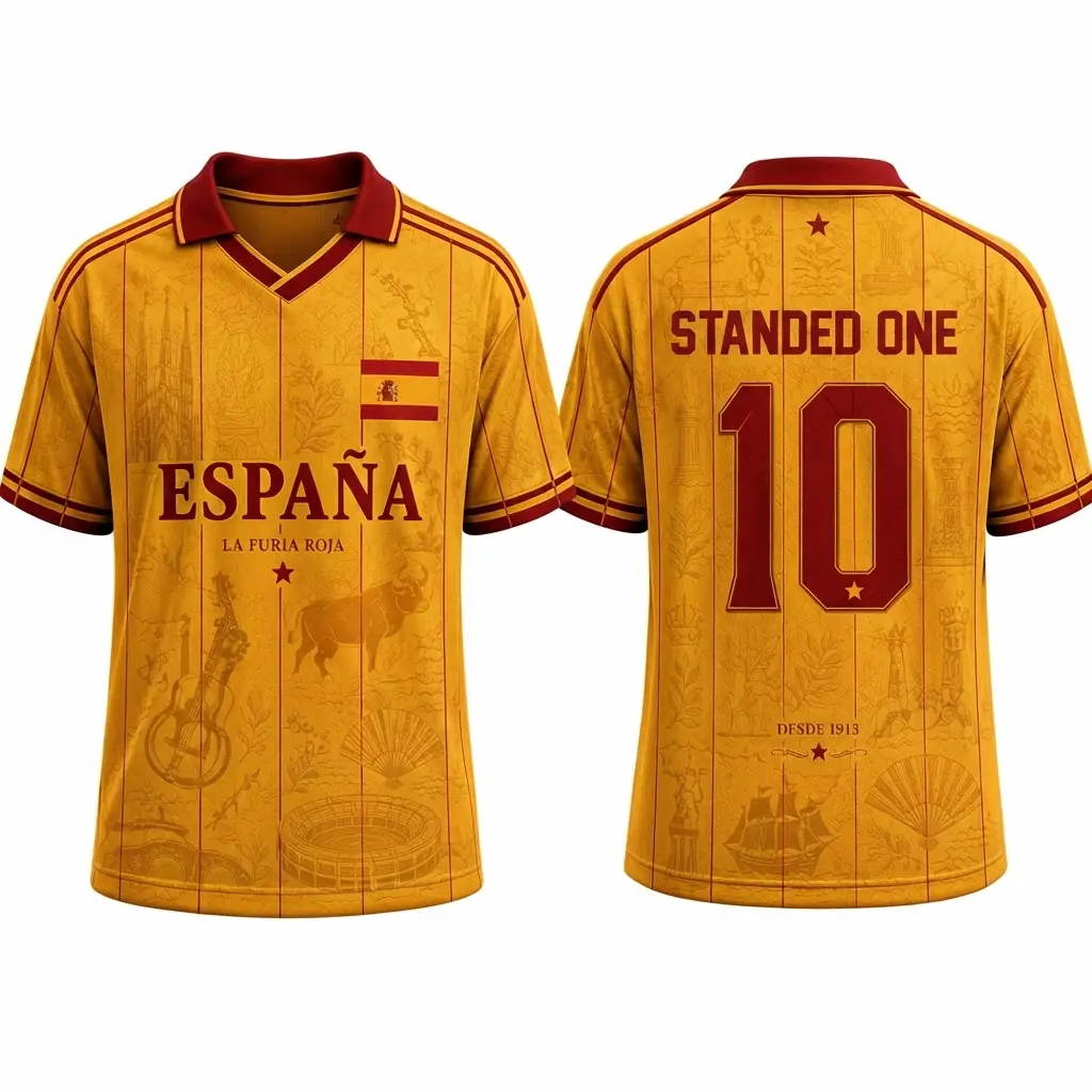 Vintage Style Standed One Soccer Jersey - 2026 .W.C. Spain Retro Design - Premium Quick-Dry Breathable Athletic Shirt - High Quality Sports Tee - Unisex Modern Streetwear for Football Enthusiasts