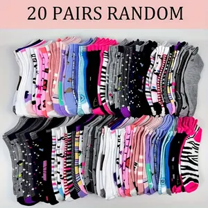 Women's 20 Pairs Polyester Ankle Socks, Cartoon Style Graffiti Pattern, Candy Colored, Comfy Breathable All Seasons Socks for Women