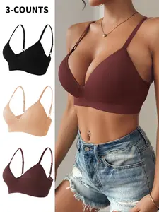 2-6 Pack, Seamless bras, 9 Colors Women's seamless push-up bra with underwire, non-removable pads, four-row three-hook back, adjustable straps, skin-friendly, comfortable, breathable, suitable for daily wear, commuting, high-elastic one-piece bar