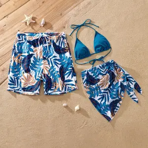 PatPat Blue Matching Couple Swimwear Bikini and Swim Trunks Set
