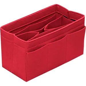 Purse Organizer Insert - Felt Bag Organizer for Tote Purse Bag with 14 Pockets - Red Large