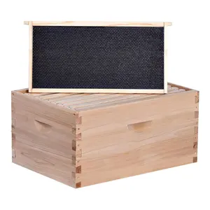 MayBee Hives 8/10 Frame Unwaxed Deep Brood Bee Hive Box, Langstroth Cedar Wood Beehive Box, Unassembled, Includes Pine Wood Beehive Frames and 100% Beeswax Coated Foundation Sheets for Beekeeping