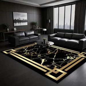 Black & Gold Geometric Pattern Modern Carpet, Rectangle Home Decorative Mat, Decorative Carpet for Home Living Room Bedroom Hotel Dormitory