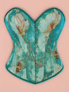 Women's All Over Print Bustier, Tummy Control Waistband, Lady Fashionable Floral Jacquard Fabric Corset with Bone, Waist Trainer Corset, Tummy Tuck Garment, Womenswear, Autumn Body Shaping Shapewear Top, Underwear, Corset Waist Shaper