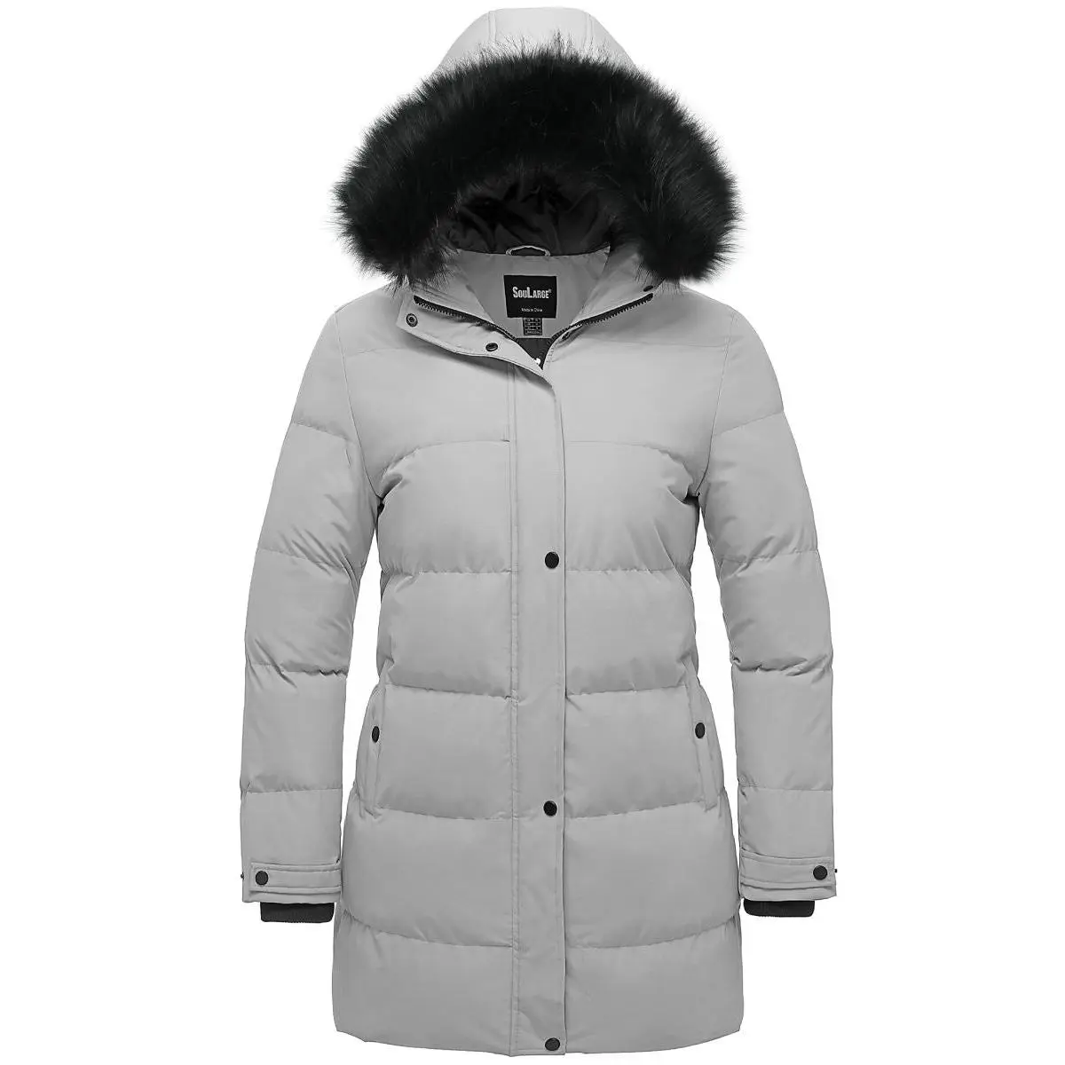 Women's Plus Size Long Quilted Winter Puffer Coat with Detachable Hood