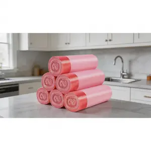 6 rolls thickened drawstring small trash bags in pink. 4-gallon capacity with 120 counts total, ideal for trash cans in kitchen, bathroom, bedroom, home and office.  SURE