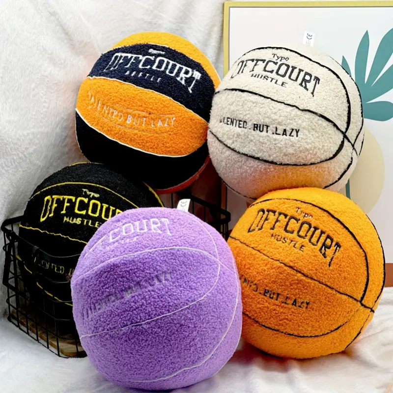 25cm/9.84in 5 Styles Offcourt Basketball Pillow Toys Soft Basketball Stuffed Toys Simulation 3D Basketball Ball Cuddly Plush Sports Theme Room Decorations Birthday Gifts New Year Gifts