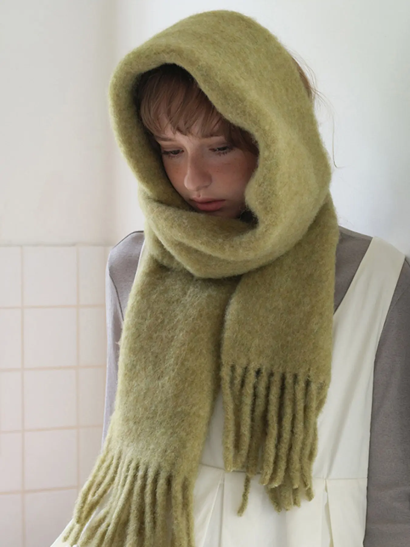 Women's Fashion New Scarf, Winter Wool Blend Solid Color Scarf, Thick Warm Headscarf, Multi-Functional Use Scarf Winter Scarf, Hooded Scarf