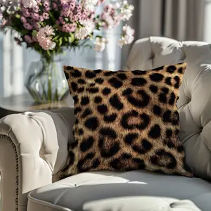 2pcs Unique European Leopard Print Cushion Cover (No Filler), Eco-Friendly Soft Short Plush Leopard Print Single Sided Print Square Pillowcase for Living Room, Bedroom Home Decor, Sofa & Car Cushion Cover, Suitable for All Seasons