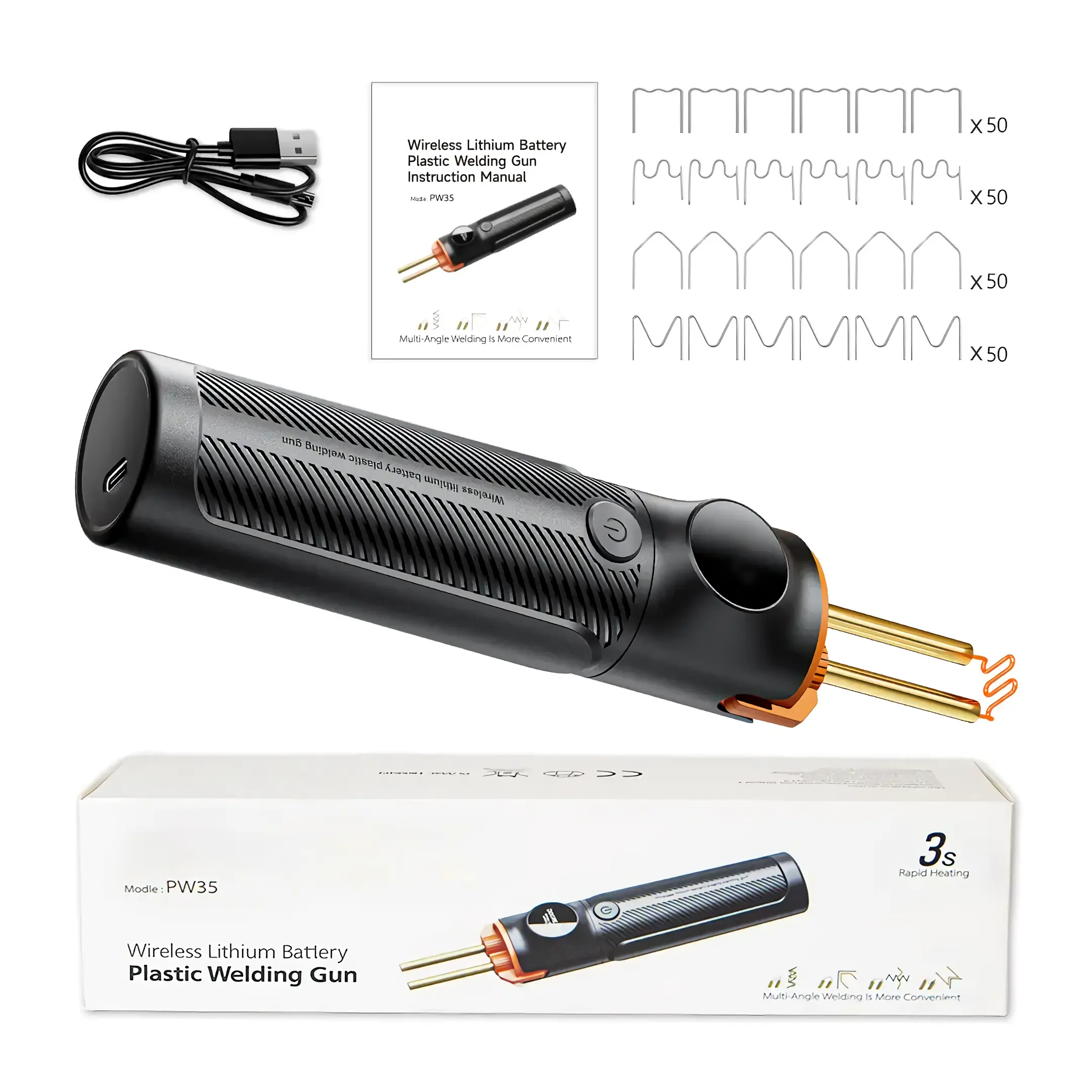 Cordless Plastic Welder Kit - 4000mAh Rechargeable Hot Stapler with 200 Staples, LED Light, Portable Welding Gun for Car Bumper Repair, Automotive DIY, 200 Staples Pack