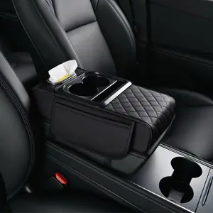 Car Armrest Box Heightening Pad with Side Storage Bag, Car Armrest Cushion, 5-in-1 Center Console Cover with 2 Storage Bags Cup Holder, Tissue Box Slot, Phone Slot, Car Accessories Interior Organizers, Ideal for Long-distance Driving Trips