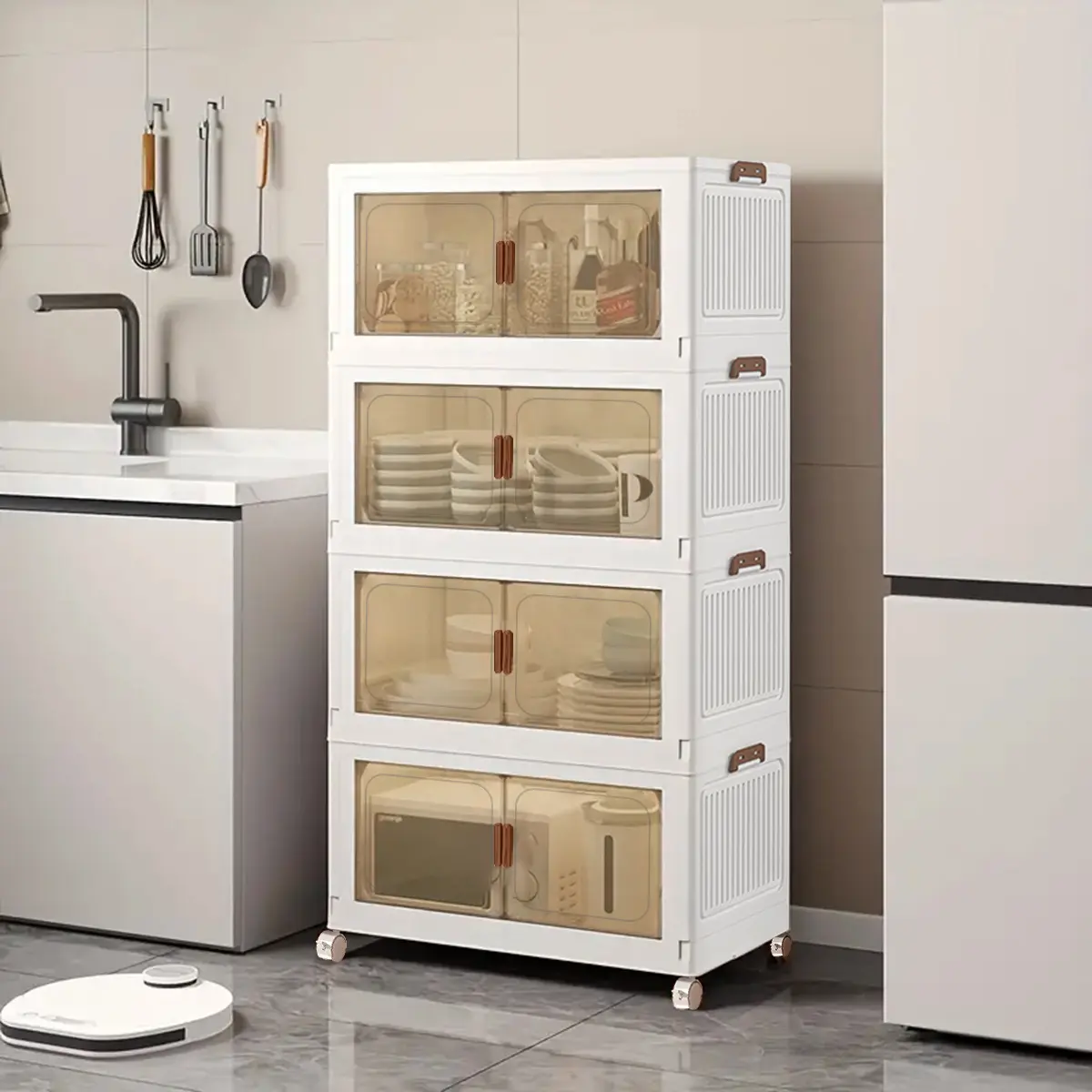 19.6inch/50cm 2-3-4-5 layer Plastic Storage Bins with Lids, Stackable Storage Containers with Wheels, Folding Storage Boxes, Collapsible Storage Bins, Closet Organizers and Storage for Living Room, Kitchen, Office, Dorm