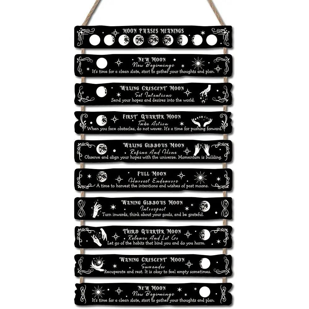 Halloween Decor - Moon Phase Plaque Wall Art Set, Witchcraft Wall Decor & Supplies, Witchy Decor, Celestial Home Decor, Gothic Kitchen Decoration, Art Hanging for Witch Room & Halloween Theme Party
