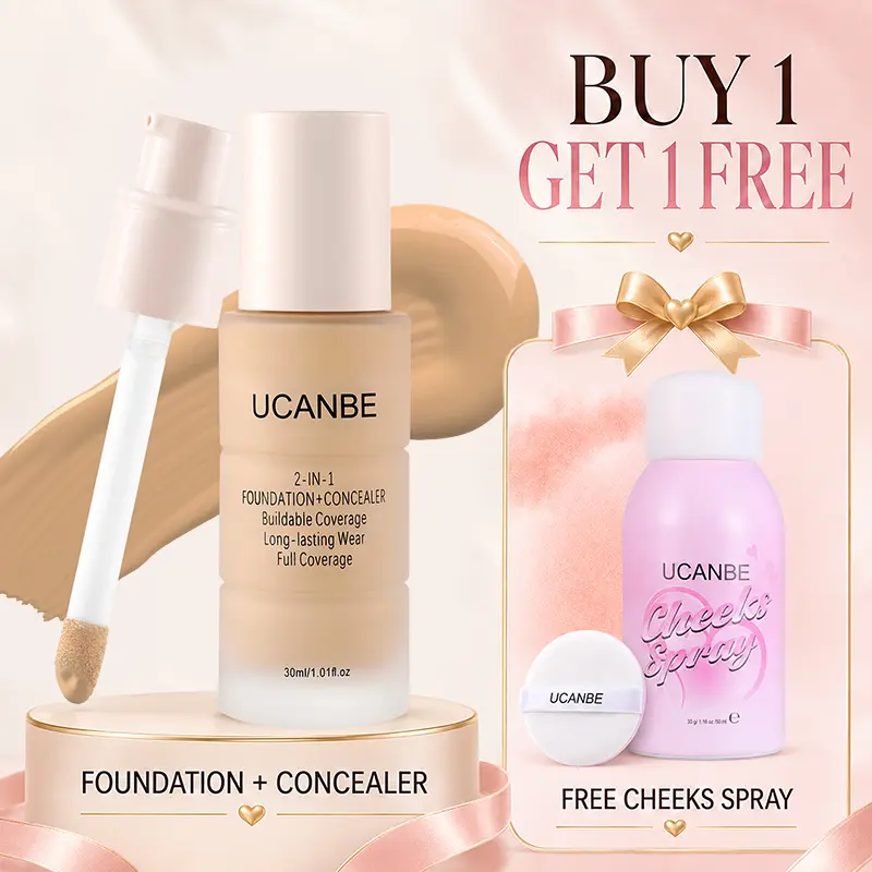 UCANBE 2-in-1 Foundation and Concealer, Full Coverage Matte Cosmetic with Hyaluronic Acid, Long-Lasting Waterproof Pump Makeup for Oily & Combination Skin, Gluten & Fragrance Free, 01 Fair Ivory, Beauty Products, Oily Skin, Gluten Free, Normal