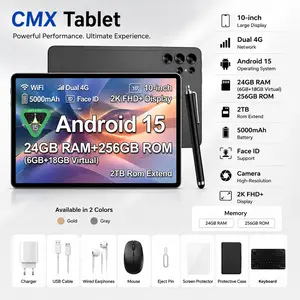 2026 Family 2-in-1 Android 15 Tablet, 10.1" Large Screen,24GB(6GB+18GB) RAM 256GB Storage, Keyboard, Mouse,Stylus, Case Bundle for Kids Learning & Home Use gift