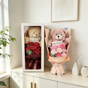 Preserved Rose Bouquet Flowers with Teddy Bear - Celebration, Anniversary, Birthday, Flower Arrangement, Flower Gift, Everlasting Rose, Flowers, for Women, Gift Mother's Day, Gift Boxes, Gift Box Design, Beautiful Gift Box, Themed Gift Box