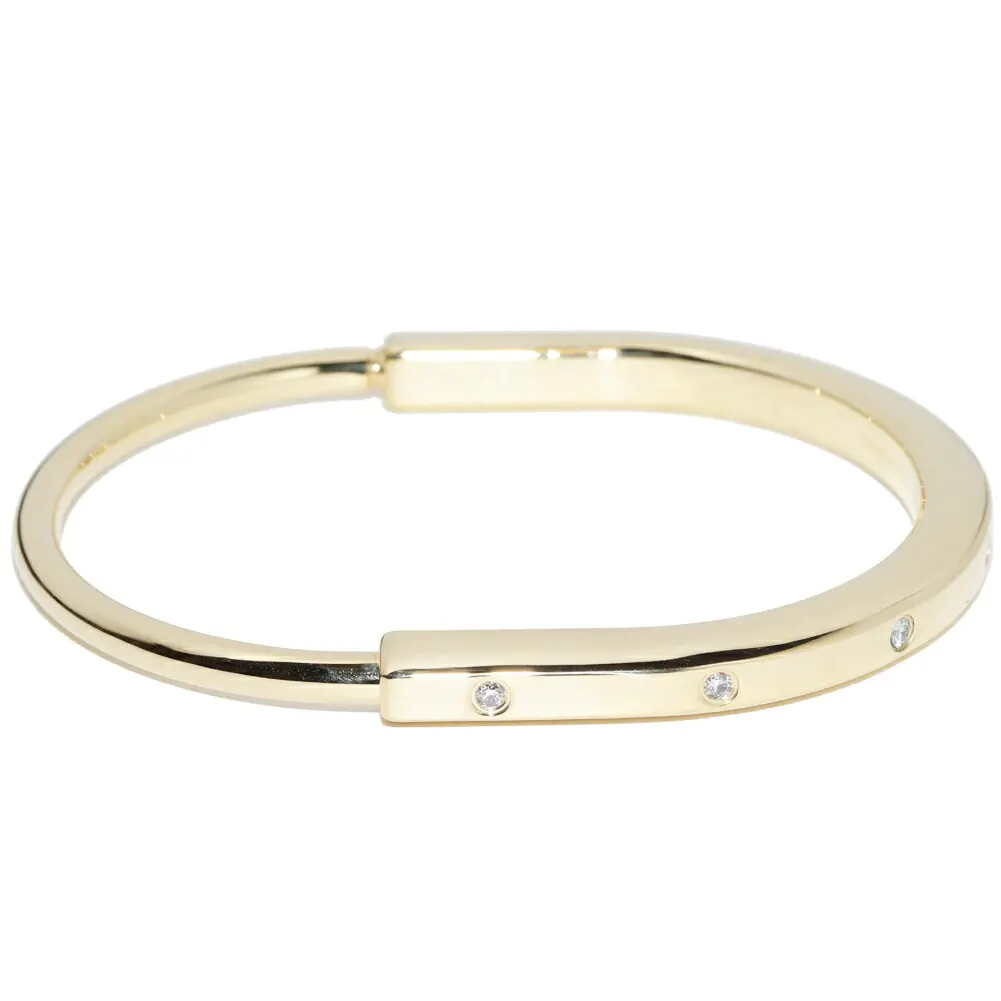 Pre-owned Tiffany & Co. 18K Yellow Gold (Au750) Small Leather Goods Tiffany Lock Au750 Diamond Bracelet Size 19.5cm