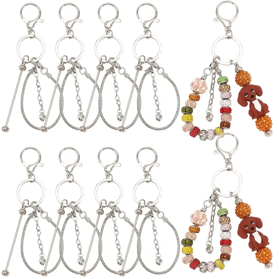 10-piece new creative ladies keychain snake chain sets | Single blank bar bead key ring kit, for making, bag accessories | Suitable for weddings, parties, travel, festivals, back-to-school gifts