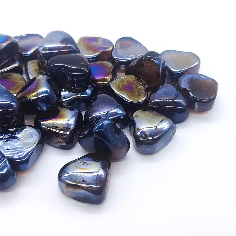 Brown Heart-Form Glass Pebbles (1 in), Tabletop Gems - Aquarium Supplies, Fish Tank Vase Fillers, Flower Garden Decor - 1lb/3lb/5lb