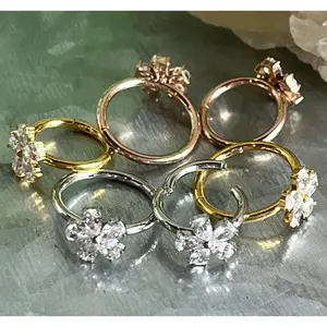 1 Piece Brilliant Gem Flower Hinged Segment Ring - 16g - 10mm or 8mm