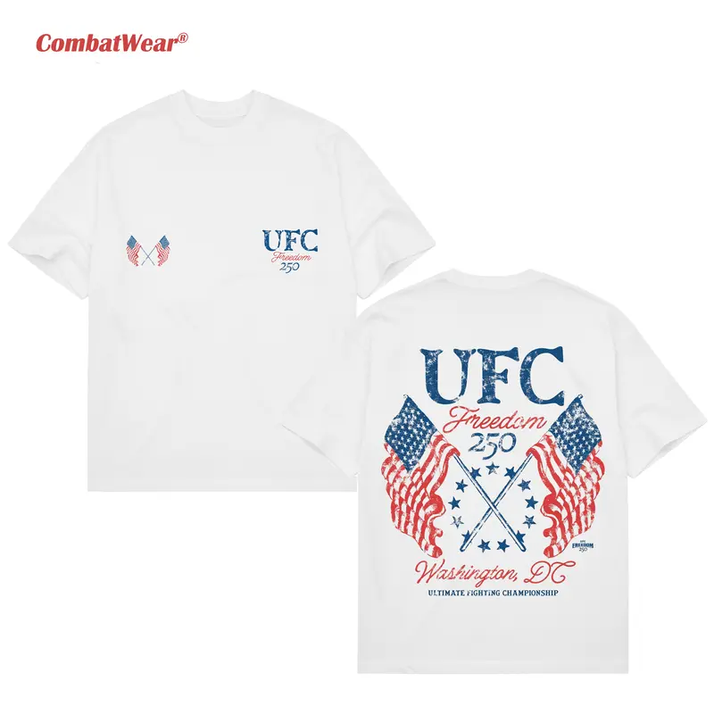 Men's White UFC Freedom 250 Flags T-Shirt, UFC White House Tee, UFC Freedom 250 Shirt, UFC Champions Shirt, UFC Merch graphic tees