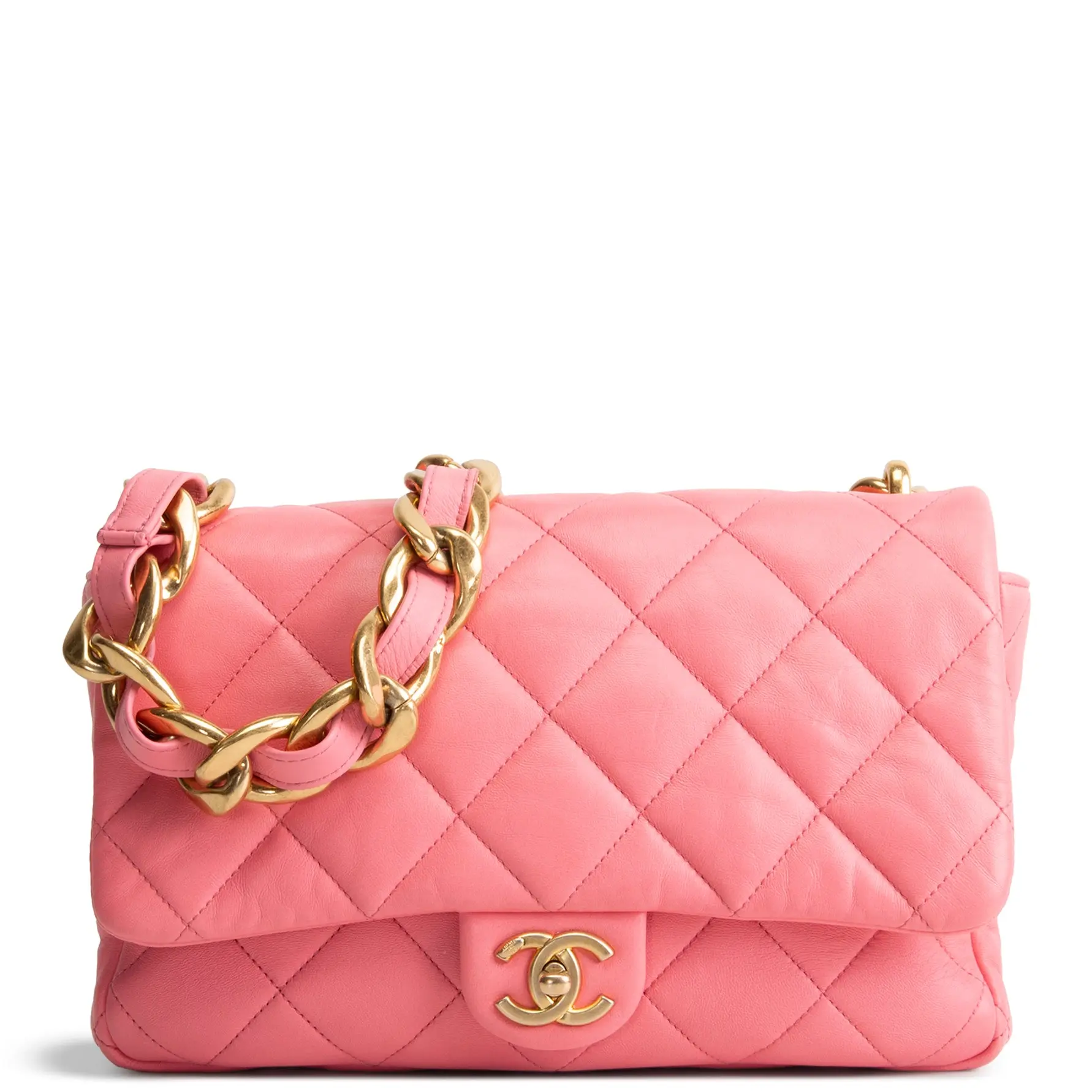 Pre-owned CHANEL Quilted Lambskin Leather Shoulder Bags Funky Town Medium Flap Bag Pink
