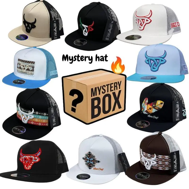 [ COMBO BUY 1 GET 2 ] Hat Random Sent Western Hat ! Lost Calf Hervey, Tribe Flat Hat, Cow Print Hat, Lost Calf Hat - Koda White Brown,Lost Calf Unisex Lazo Flat Black Mesh Back Snapback Hats,Arrow Black Flat Bill