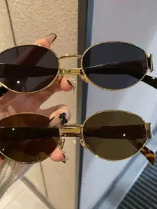 2-Pack Vintage Oval Metal Sunglasses, Retro Small Frame Luxury Shades, Elegant Stainless Steel Decorative Lens Glasses, All Seasons