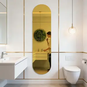 4pcs/set Self-Adhesive Full-Length Mirror Wall Sticker, Oval Acrylic Mirror Tiles, Removable Frameless Body Mirror for Home Decor