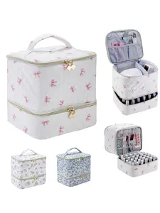 Nail Polish Storage Box Organizer Holds Up to 30 Bottles, Dual Layer Nail Polish Holder with Handle, Portable Manicure Accessories Case, Makeup Storage Organizer