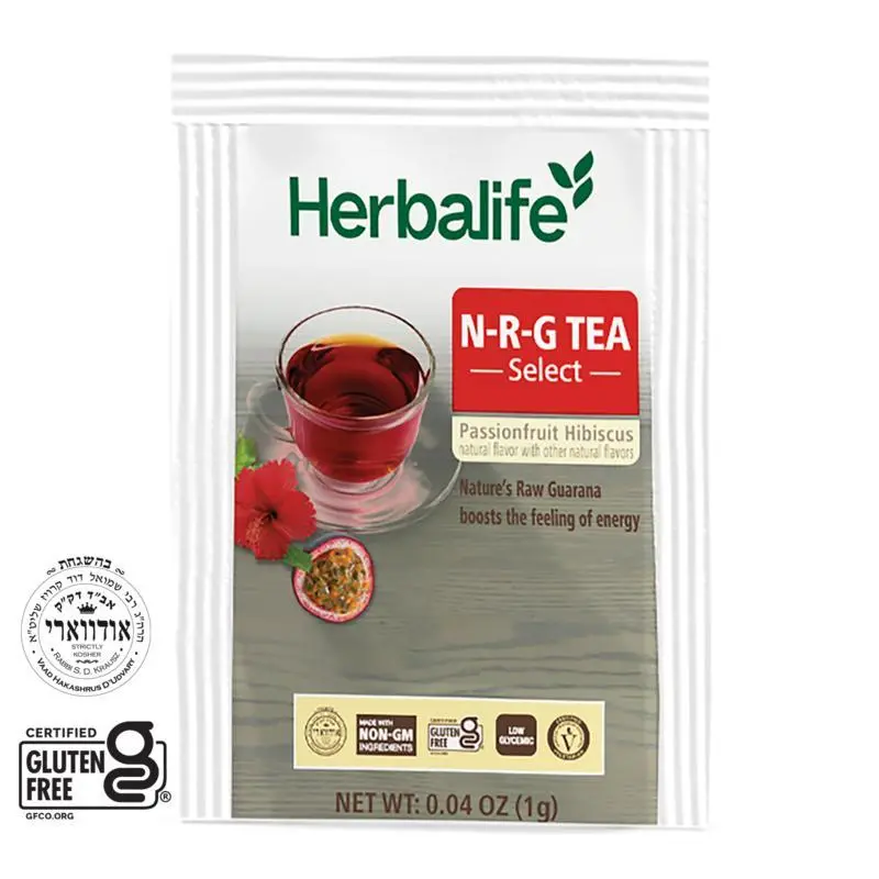 Herbalife N-R-G Herbal Tea Select, Passion Fruit Hibiscus Flavor, 30 Single-Serve Instant Tea Packets, Hot or Iced On-the-Go Drink