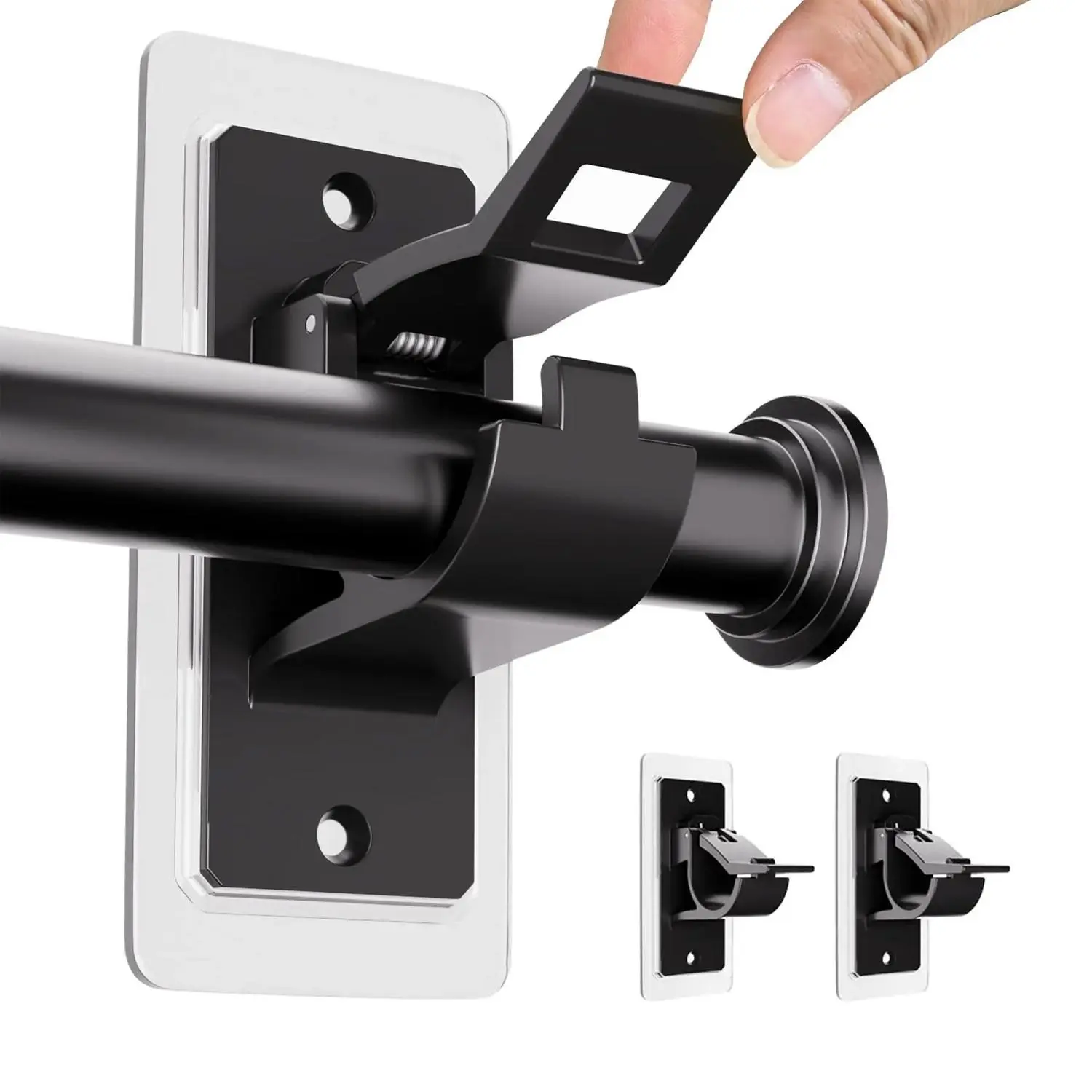 Drill-Free Curtain Rod Bracket with Self-Adhesive Hook Easy to Install Durable Safe Reliable Wall Mount for Living Room Bedroom Window Treatment No Drill Curtain Rod Brackets