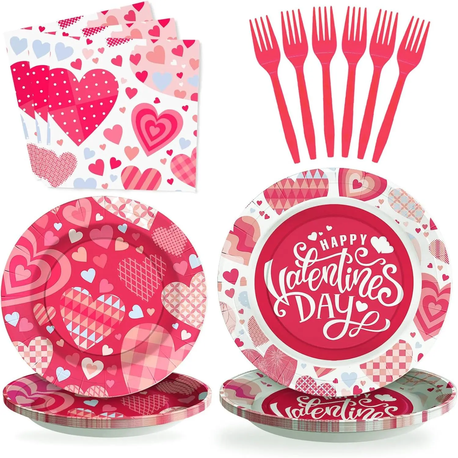96 Pcs Valentine's Day Plates and Napkins Party Supplies, Pink Heart Paper Plates Tableware Set for Valentine's Day Party Decorations Engagements Weddings Anniversaries, Serve 24 Disposable
