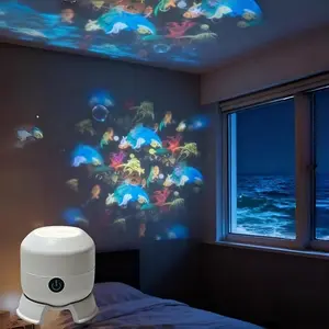 Dynamic Rotating Led Projector Light, USB Rechargeable Touch Switch Ocean Wave Projector with 360°Rotation, Adjustable Brightness Ambient Light for Bedroom, Theater, Ceiling Room Decor (Ocean)