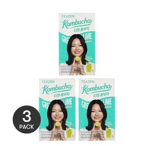3 Pack Teazen Kombucha Green Mandarin Lime 1.76oz Each - Korean Probiotic Tea, Low Cal, Refreshing Citrus