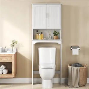 Costoffs Over-The-Toilet Cabinet - Double-Door Bathroom Storage Organizer with Inner Adjustable Shelf, Open Shelf, and Bathroom Organizing Accessories