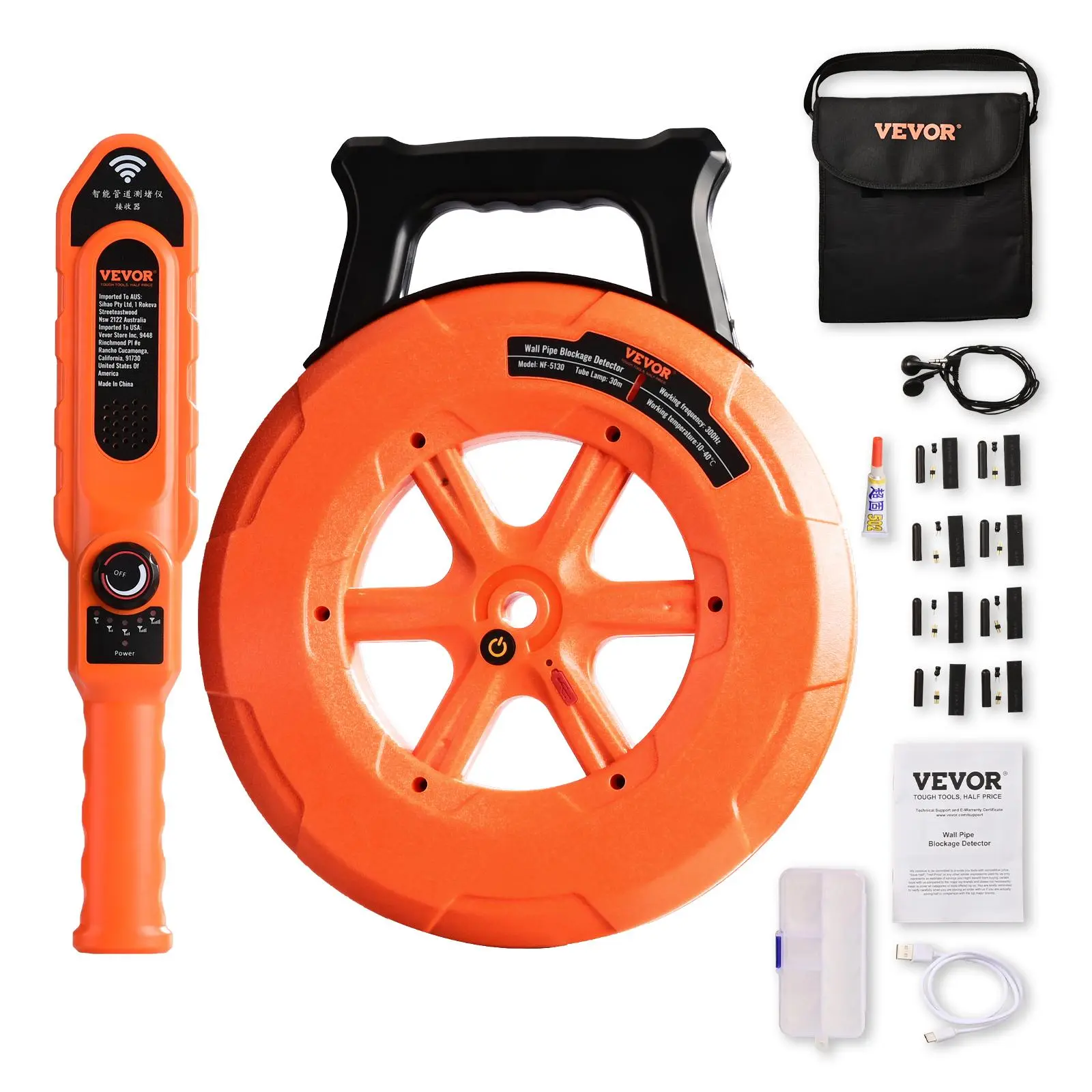 【Summerfinds】VEVOR Pipe Locators,  100ft/30m PVC Pipe Locators Underground, IP67 Waterproof Pipe Blockage Detector with Adjustable Sensitivity, Sewer Wall Scanner Plumbing Tool for PVC Plastic Metal Water Pipes