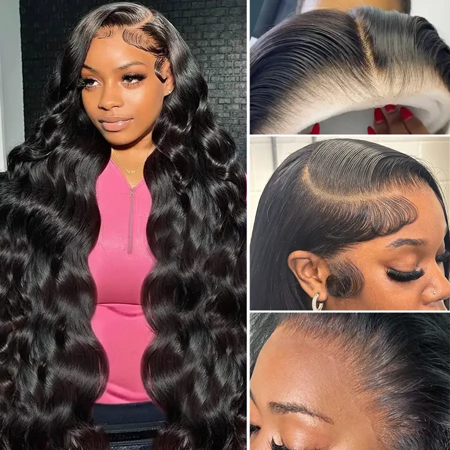 Pizazz Hair Body Wave Pre Bleached Small Knots 13x6 HD Transparent Lace Front Wigs Human Hair 220% Density Pre Plucked Lace Frontal Wigs With Baby Hai