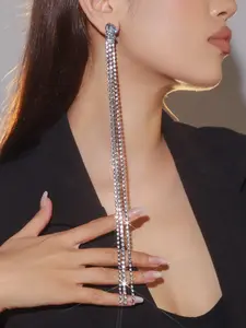 Women's Elegant Rhinestone Decorated Tassel Earrings, Exquisite Trendy Long Chain Earrings, Fashionable Jewelry for Women for Party & Daily Clothing Decor, Statement Earrings, Fashion Accessory