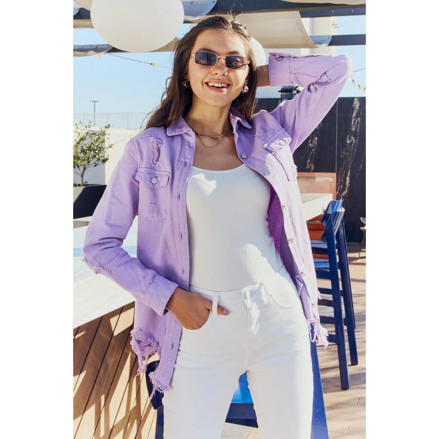 Lavender Dream Distressed Denim Jacket